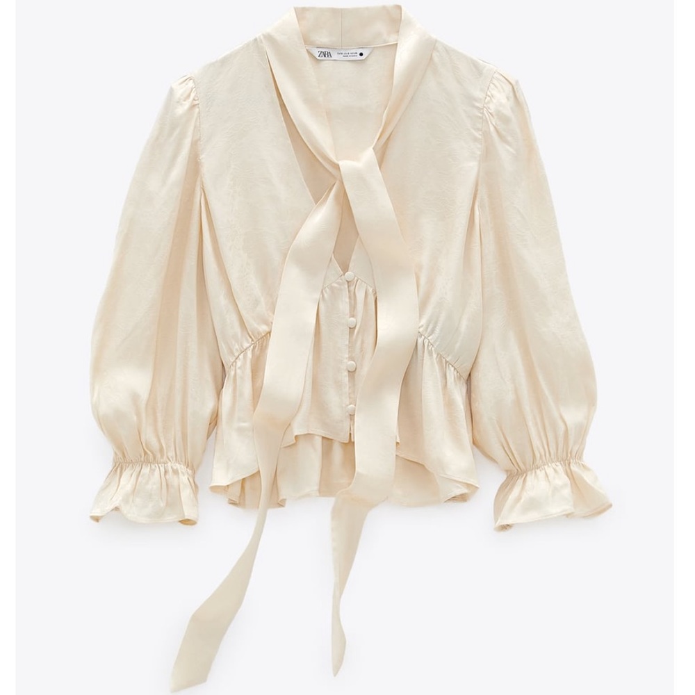 Zara Jacquard Blouse with Bow